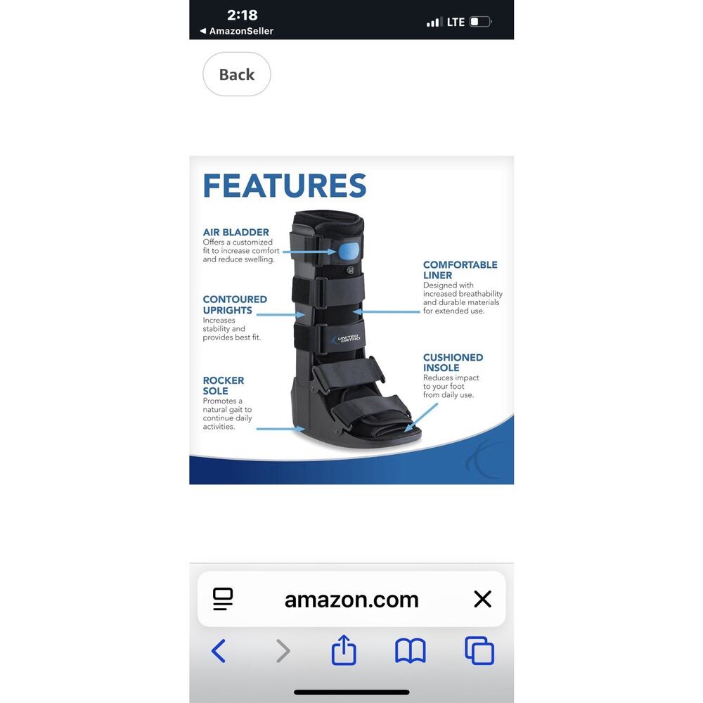 United Ortho Air Cam Walker Fracture Boot, Small, Black